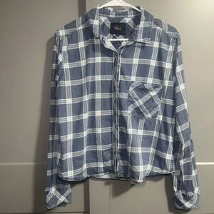 Rails Long Sleeve Dana Plaid Midnight Grid Crop Button Shirt Blue/White Medium